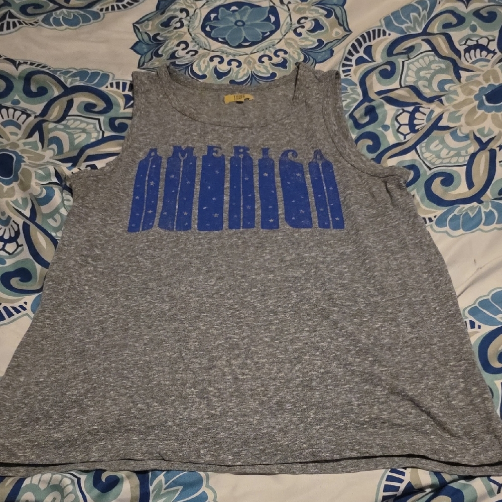 True Craft Heather Gray Tee with Blue Print